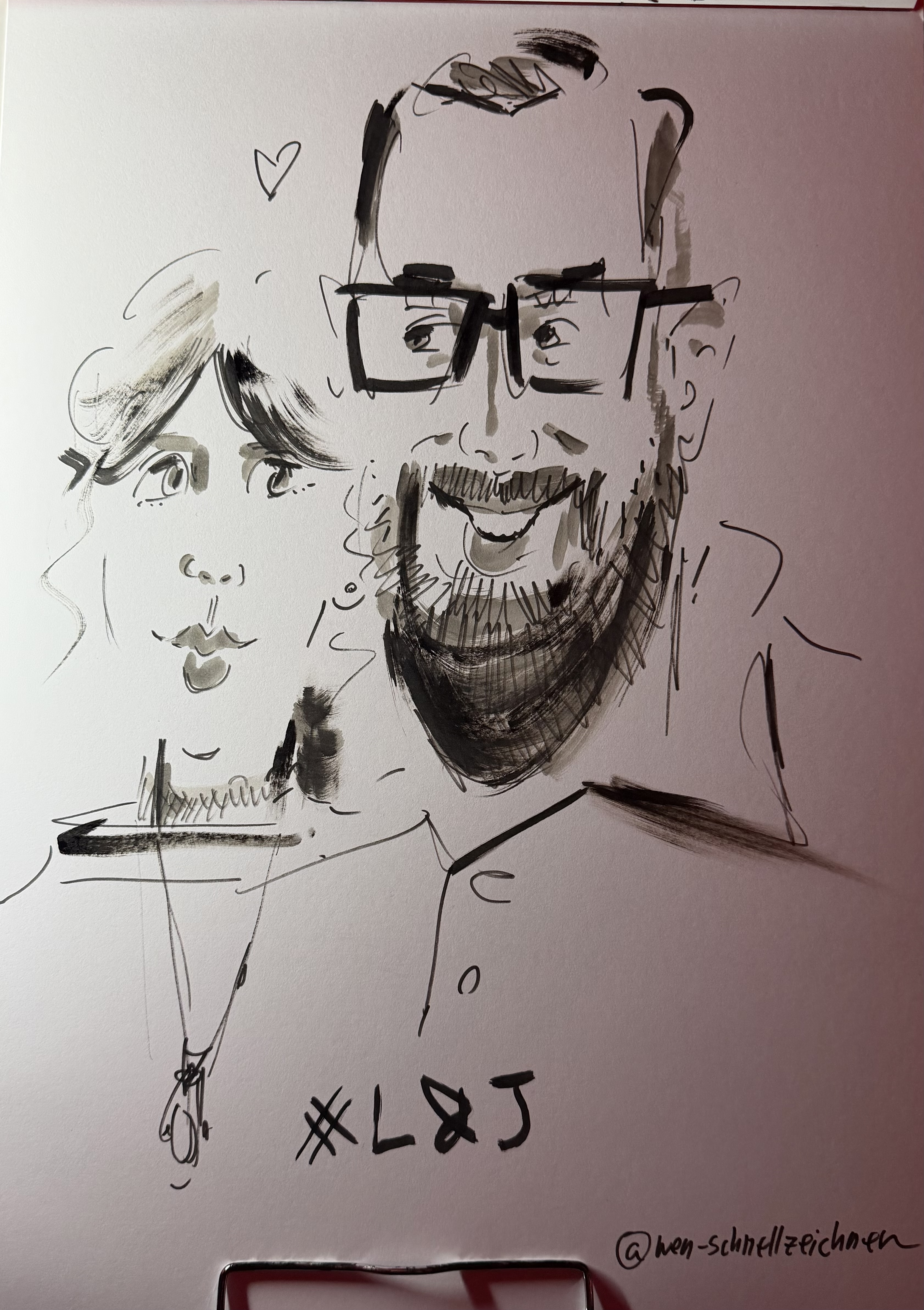 Live gezeichnete Karikatur eines Paares