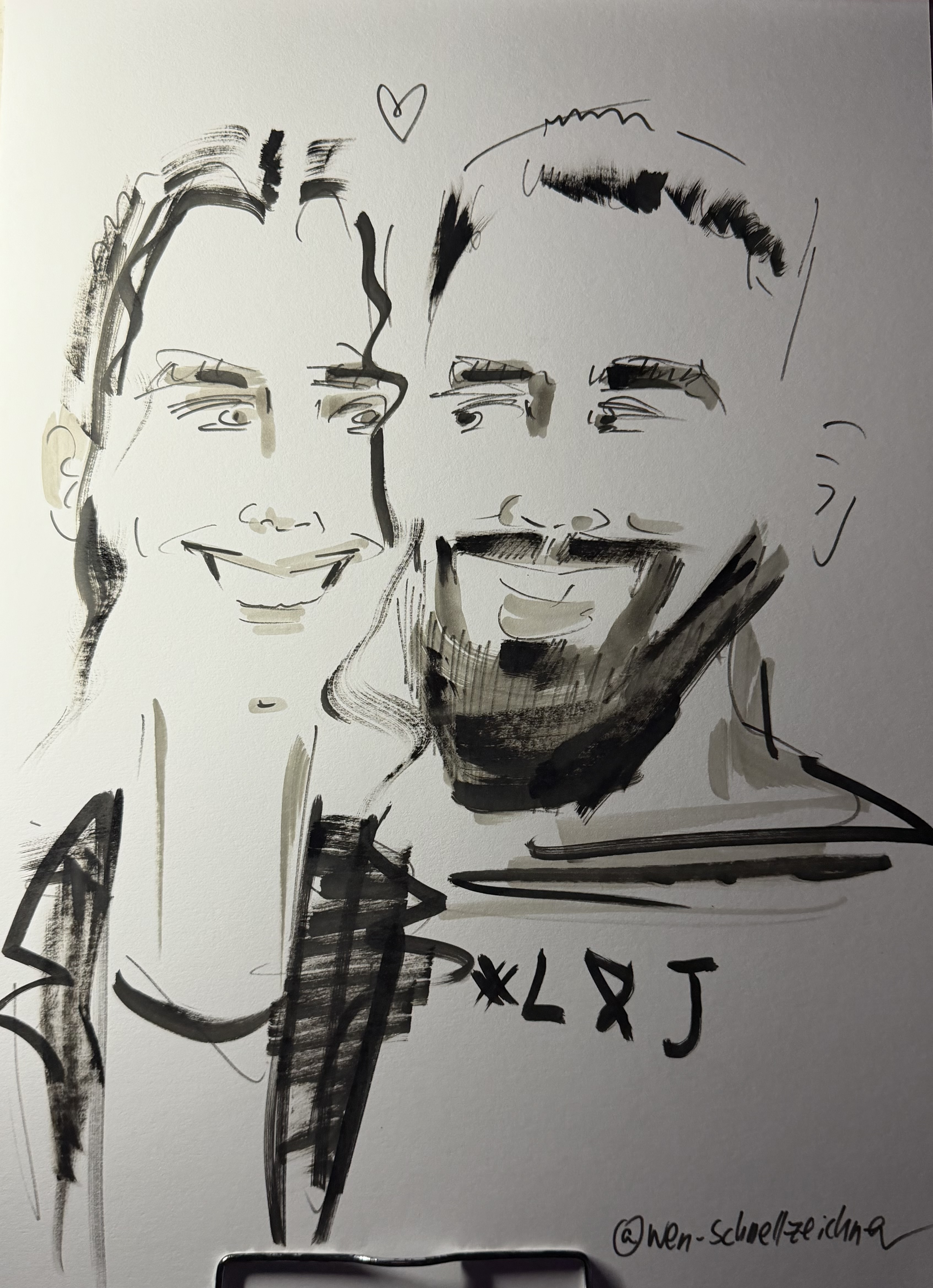 Live gezeichnete Karikatur eines Paares