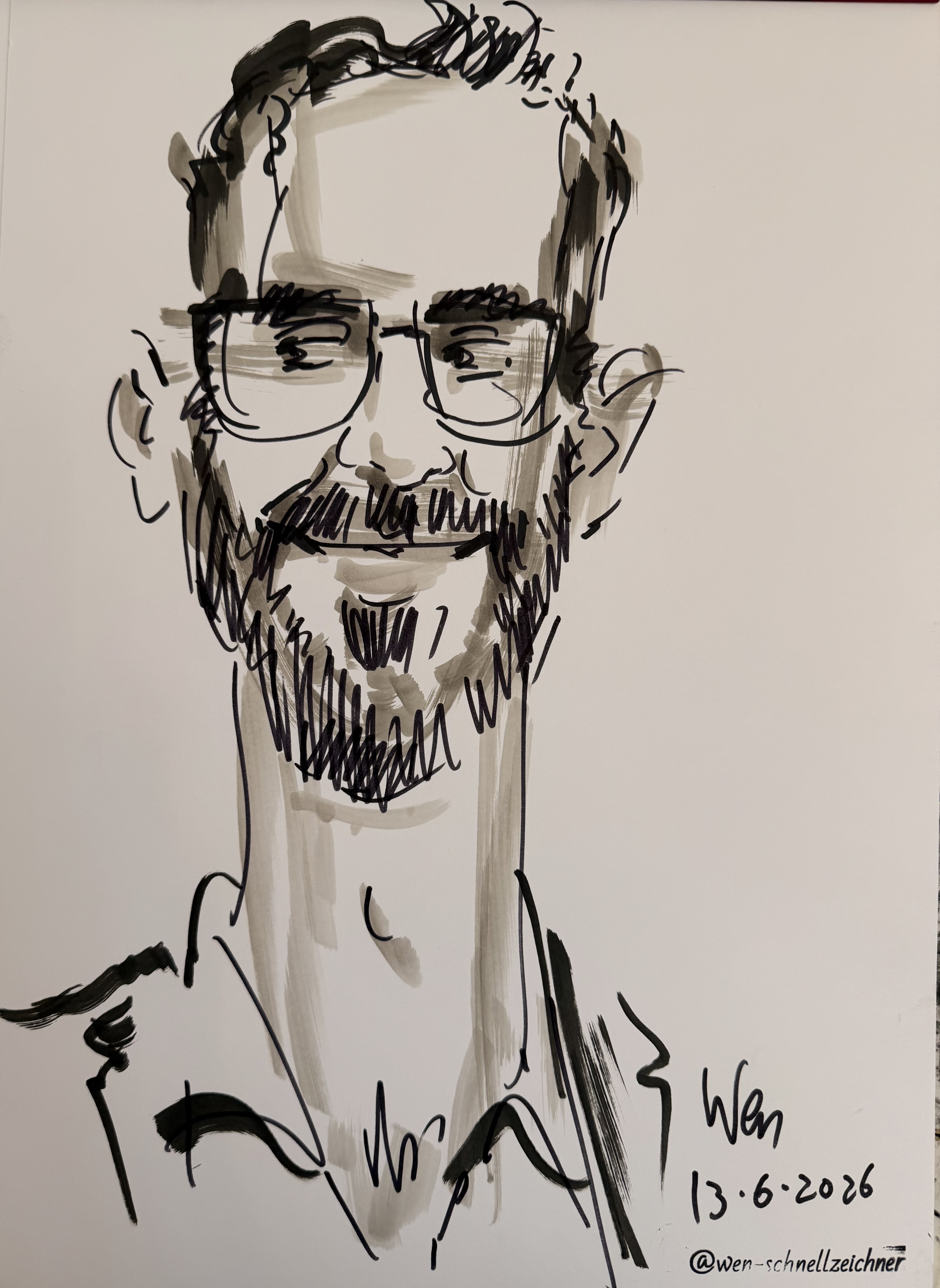 Live gezeichnetes Porträt eines Mannes mit Brille