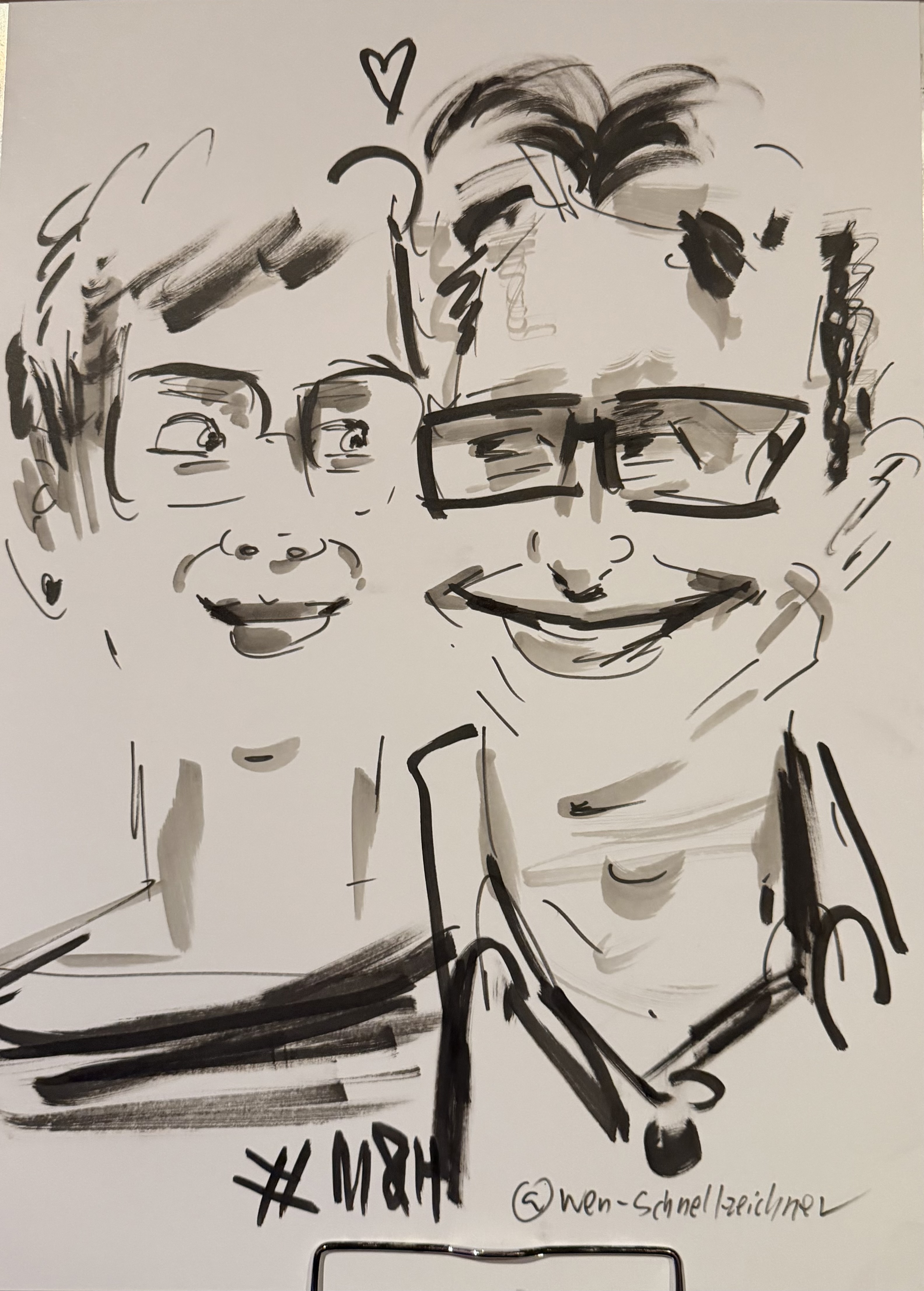 Live gezeichnete Karikatur eines Paares mit Brillen
